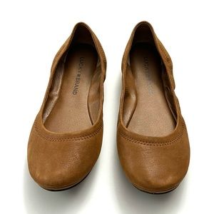 Lucky Brand Womens Brown Emmie Ballet Round toe Leather Flats Casual Shoes 6.5 M